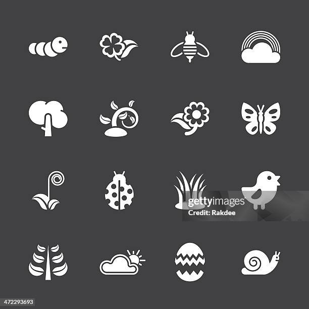 spring season icons - white series | eps10 - bumblebee flower stock illustrations