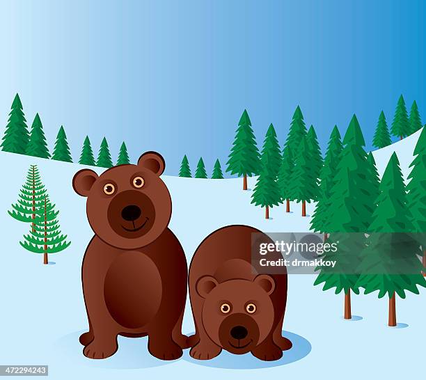 bear and winter - siberia winter stock illustrations