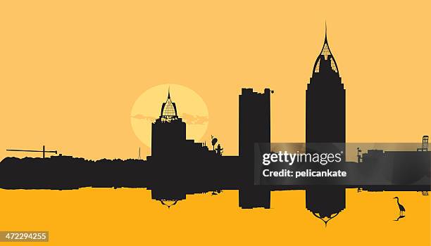 mobile skyline - great blue heron stock illustrations