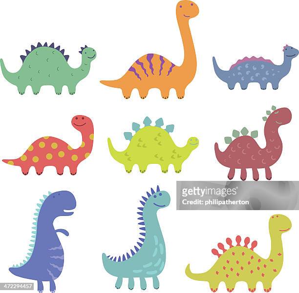 stockillustraties, clipart, cartoons en iconen met set of cute dinosaur illustrations - sauropoda