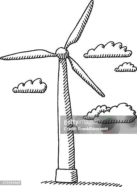 windkraftanlage wolken zeichnung - windkraftanlage stock-grafiken, -clipart, -cartoons und -symbole