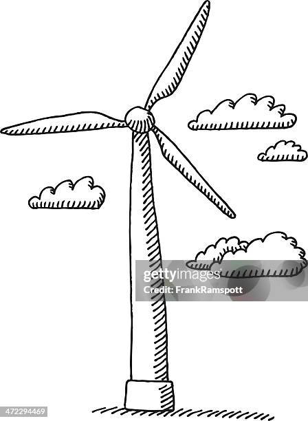 wind turbine clouds drawing - wind turbine cut out stock illustrations