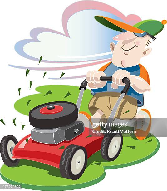 lawn mower guy - grass clippings stock illustrations