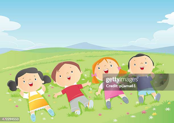 kids - lying on front stock illustrations