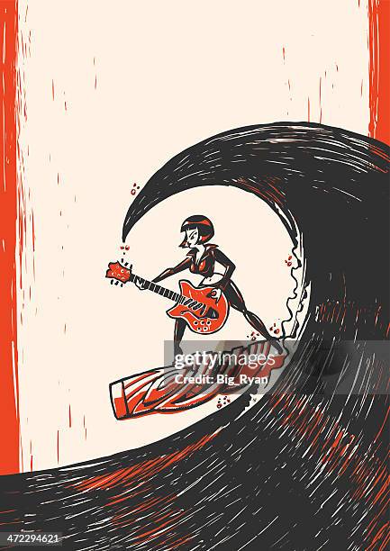 rock n roll surf mädchen-poster - rockabilly stock-grafiken, -clipart, -cartoons und -symbole