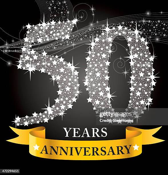 template for a 50th anniversary, covered in white stars - celebrating number 50 stock illustrations