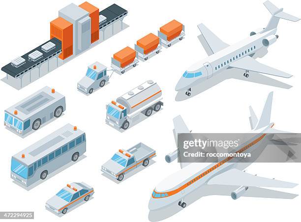 stockillustraties, clipart, cartoons en iconen met isometric, airport transport - bedrijfsvliegtuig