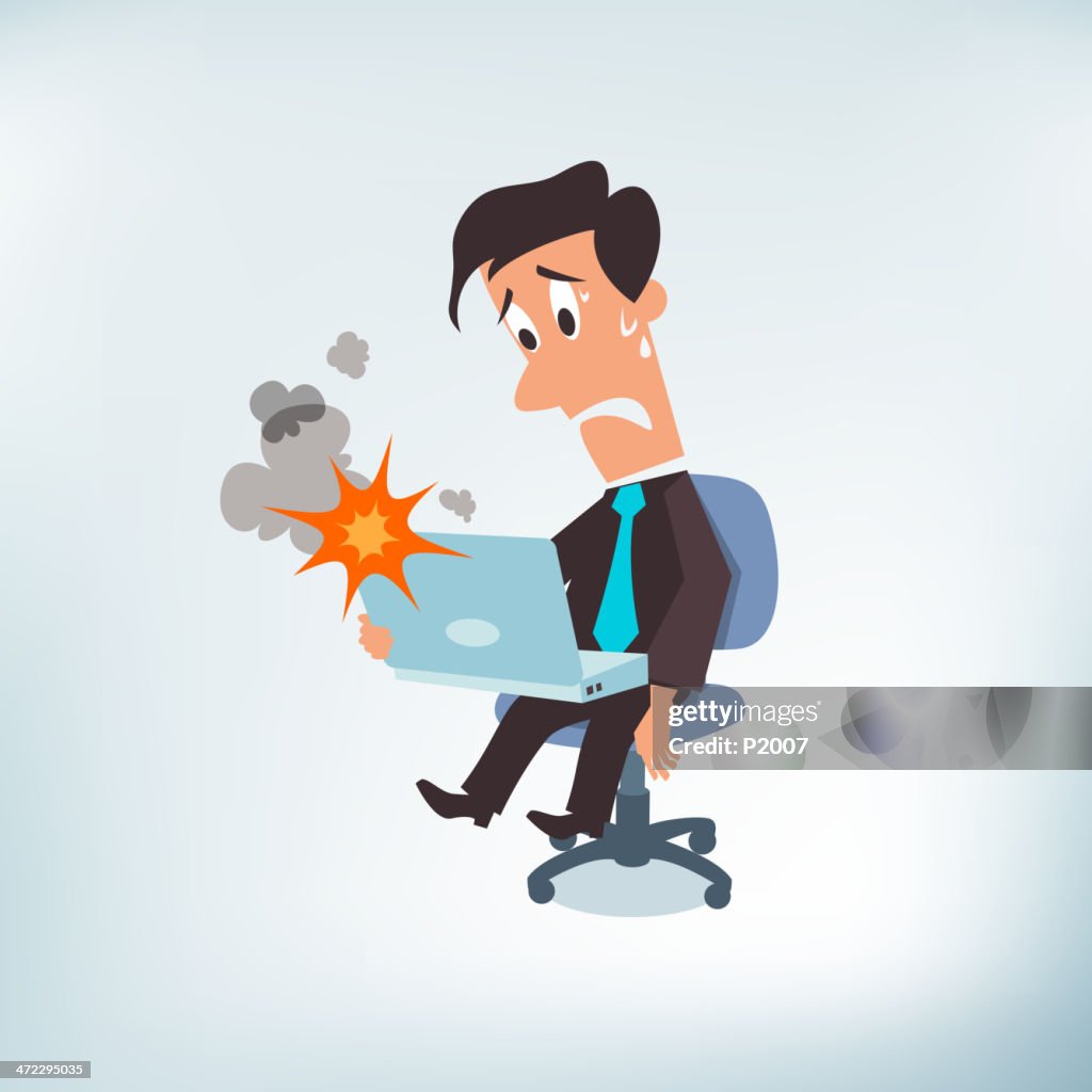 Distraught Vector Distraught Man Holding A Computer On Fire High-Res Vector Graphic ...