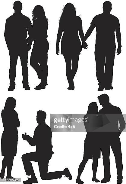 stockillustraties, clipart, cartoons en iconen met multiple silhouettes of a couple - engagement ring