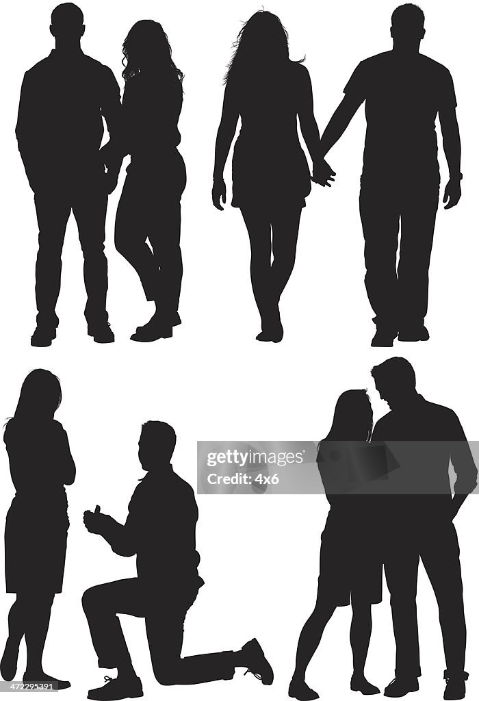 Multiple silhouettes of a couple