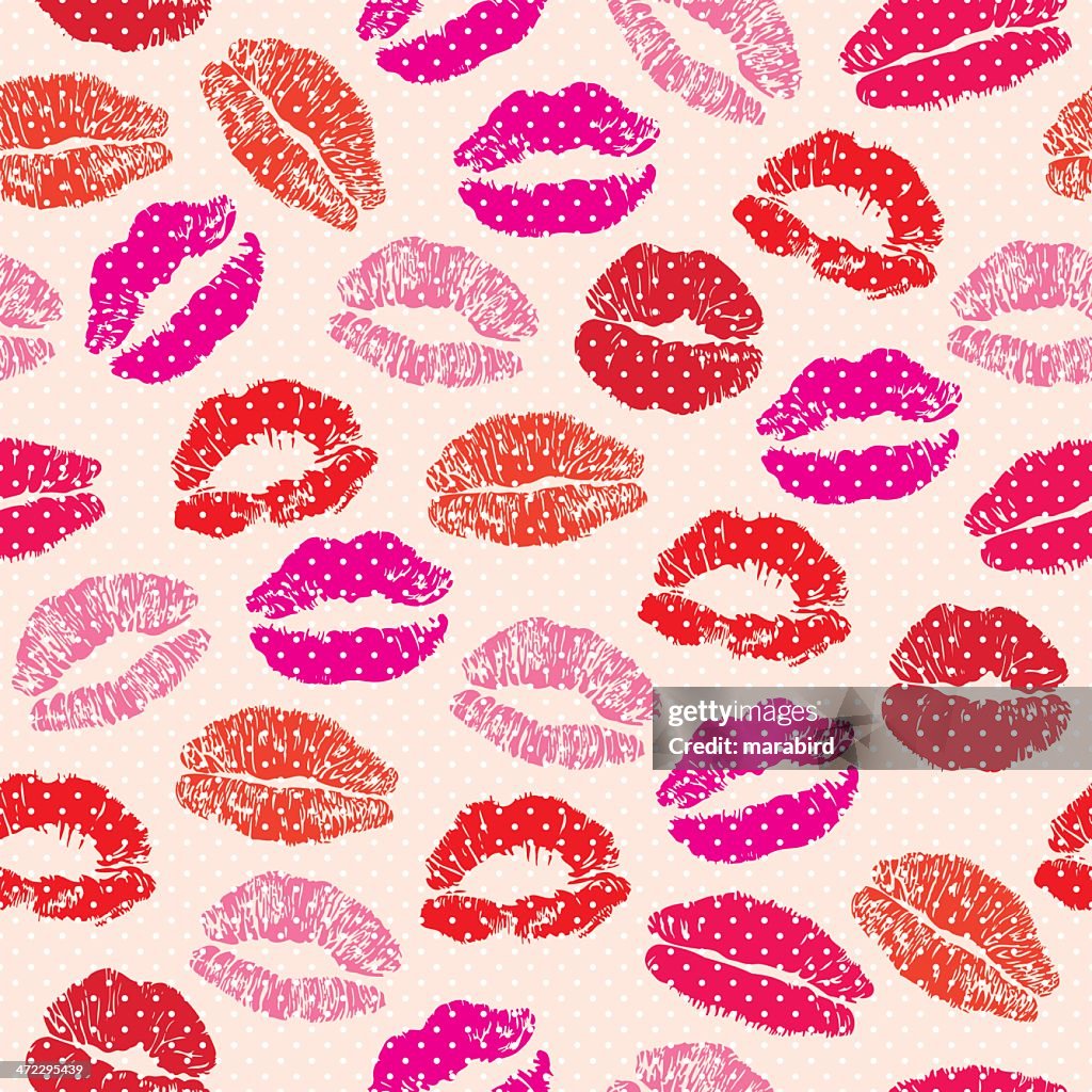 Seamless Pattern of Lipstick Kisses