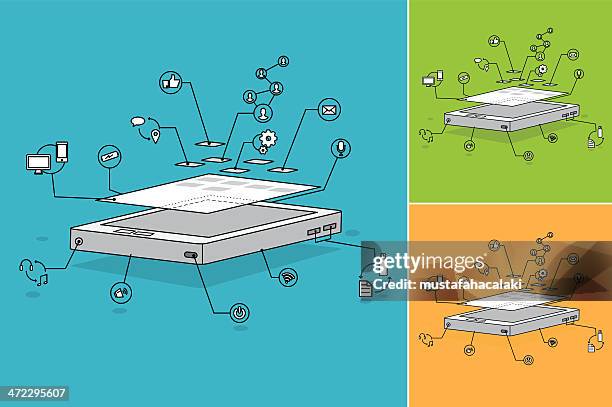 line drive smartphone disassembled illustration - disassembled stock-grafiken, -clipart, -cartoons und -symbole