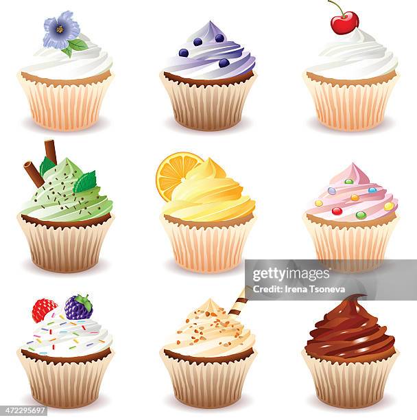 vector set of cupcakes - icing stock illustrations