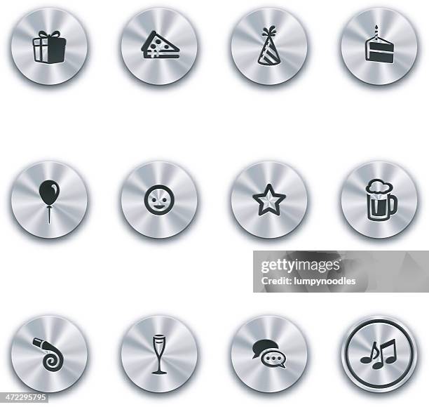 steel celebration buttons - silver hat stock illustrations