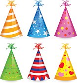 Cartoon of six differently colored party hats