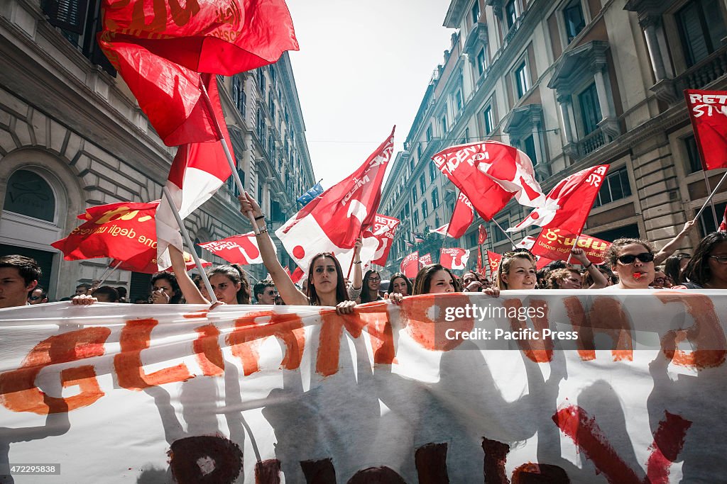 Students take part in a nationwide day of strike in Rome, to...