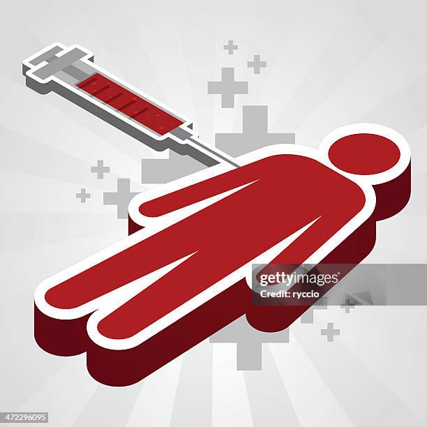 isometric syringe injecting in body - high angle shot stock illustrations