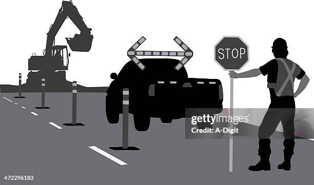 road crew vector silhouette - front end loader stock illustrations