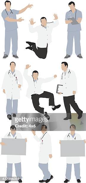 multiple images of doctors - doctor in silhouette stock illustrations