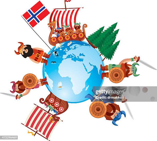 ilustraciones, imágenes clip art, dibujos animados e iconos de stock de noruega viaje de historieta - mar noruego