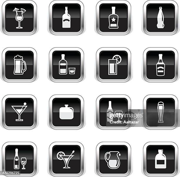 supergloss black icons - alcohol - tequila shots stock illustrations