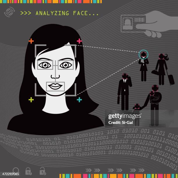 biometric face recognition - face scan stock illustrations
