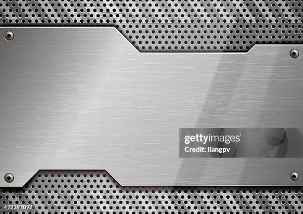 stainless steel block with perforated border - metal rivets stock illustrations