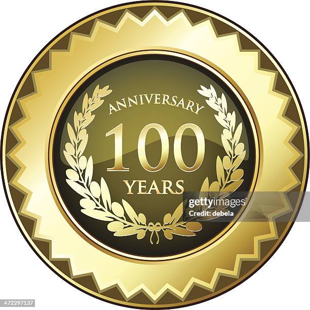 hundred years anniversary badge - 100th anniversary stock illustrations