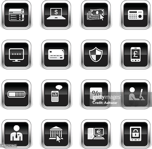 supergloss black icons - home banking - emblem credit card payment stock illustrations