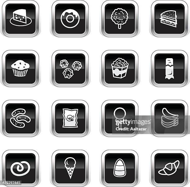 supergloss schwarz icons-junk food - schokoladentrüffel stock-grafiken, -clipart, -cartoons und -symbole