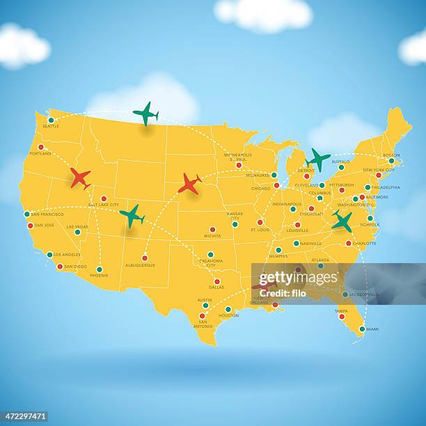 bildbanksillustrationer, clip art samt tecknat material och ikoner med usa air travel map - kartograf