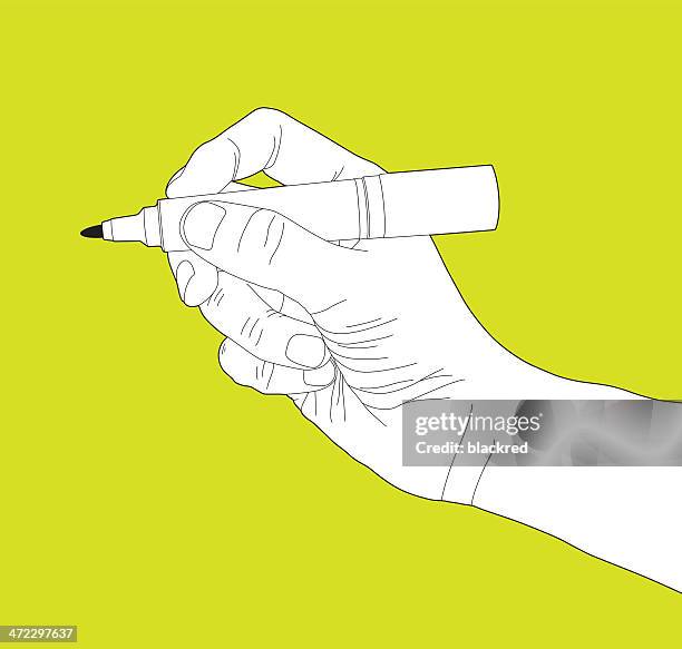 writing with felt tip pen - holding pen in hand stock illustrations