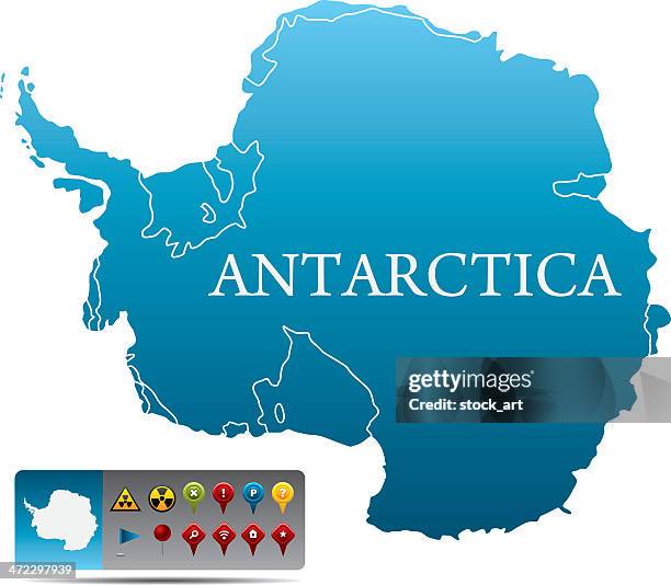 bildbanksillustrationer, clip art samt tecknat material och ikoner med blue map of antarctica and box of colored navigational icons - södra stilla havet