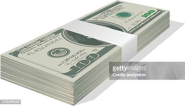 stacked $100 bills - american one hundred dollar bill stock illustrations