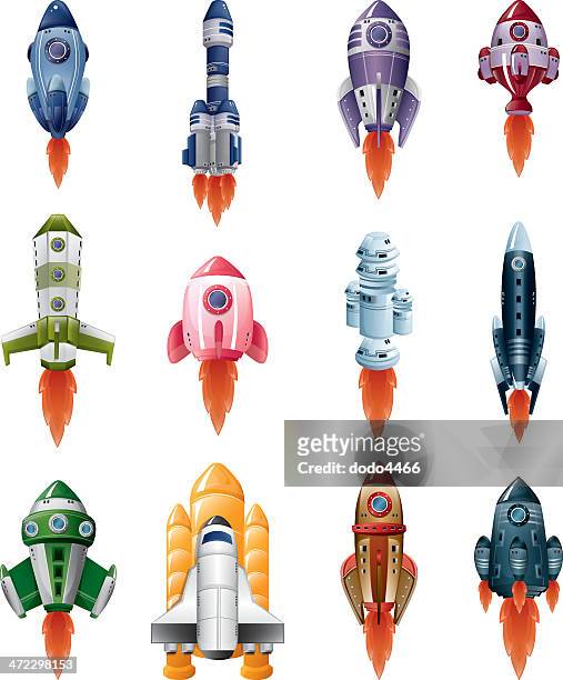rocket spaceships - missile flame stock illustrations