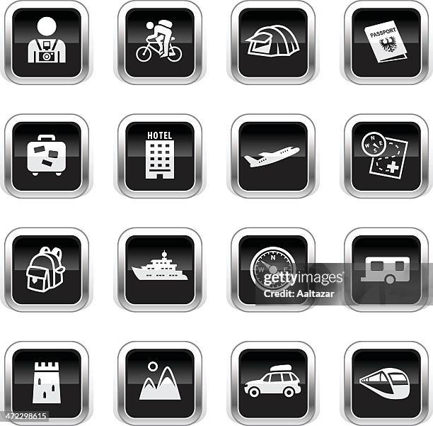 stockillustraties, clipart, cartoons en iconen met supergloss black icons - tourism - luxury yacht