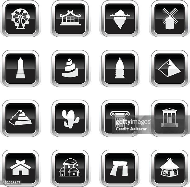 supergloss black icons - travel - ice sculpture stock illustrations
