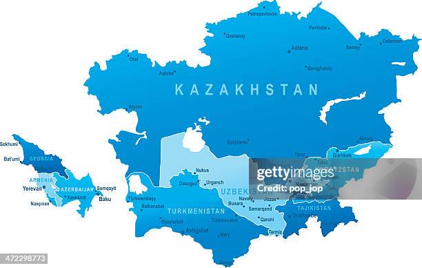 illustrations, cliparts, dessins animés et icônes de carte du caucase et l'asie centrale, les villes-pays - central asia