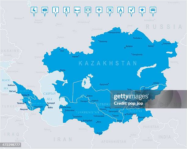 マップのコーカサスとセントラルアジア国、都市、アイコン - アルメニア共和国点のイラスト素材／クリップアート素材／マンガ素材／アイコン素材