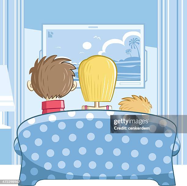 family with one child - family watching tv stock illustrations