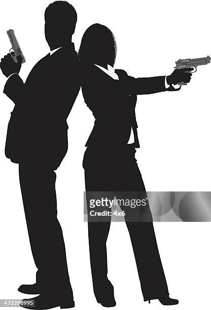 business people with handgun - handgun outline stock illustrations
