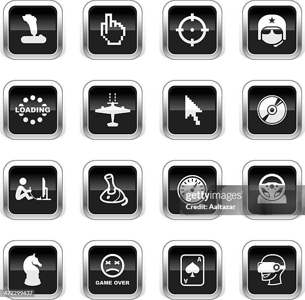 supergloss black icons - computer gaming - game over short phrase stock illustrations