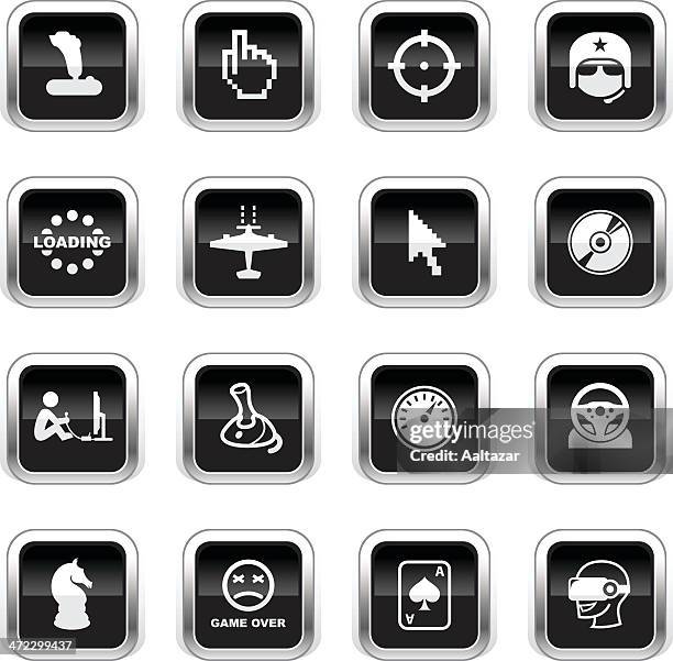 supergloss black icons - computer gaming - game controller hand stock illustrations