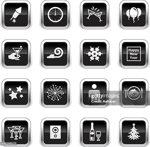 ilustraciones, imágenes clip art, dibujos animados e iconos de stock de supergloss iconos negro de la víspera del año nuevo - reloj de pared de oficina