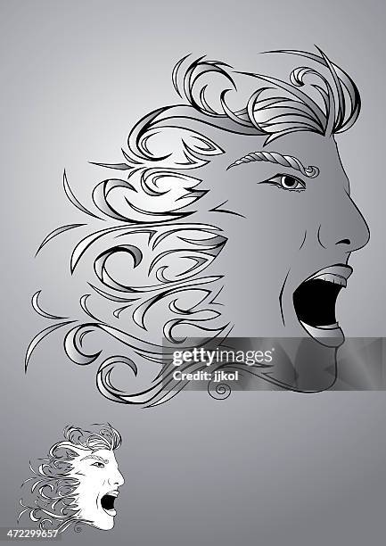 four elements - air - wind face stock illustrations