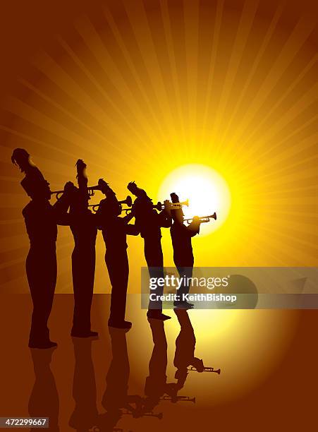 marching band - trumpet line - marching band stock illustrations