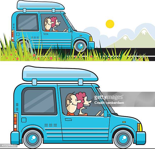 running to the summer place - road trip family stock illustrations