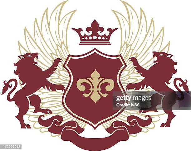 heraldry lion crest - animal's crest stock illustrations