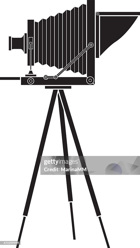 Vector graphic of an old photo camera on a tripod