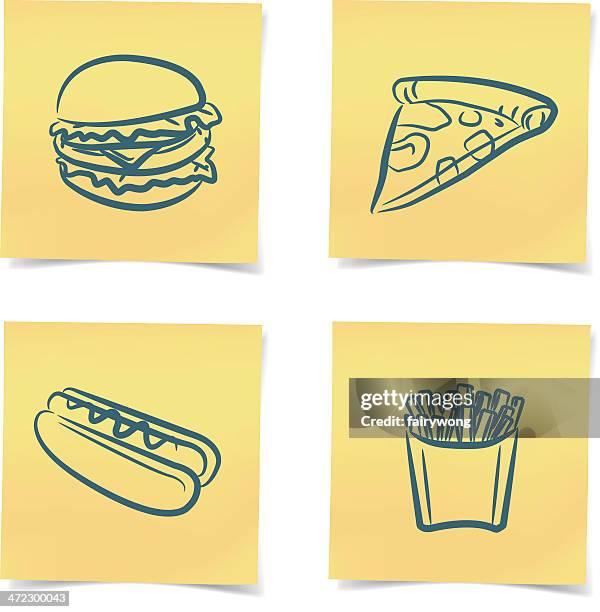 fast food post-it notes - white cheese stock illustrations